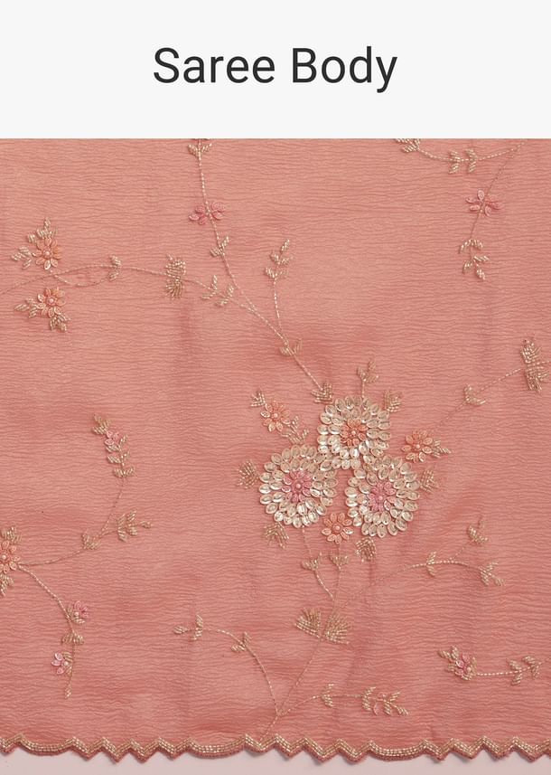 Peach Crushed Tissue Saree With Cutdana And Sequins Jaal Work