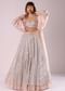 Peach Embroidered Lehenga Set In Knit With Organza Choker Dupatta