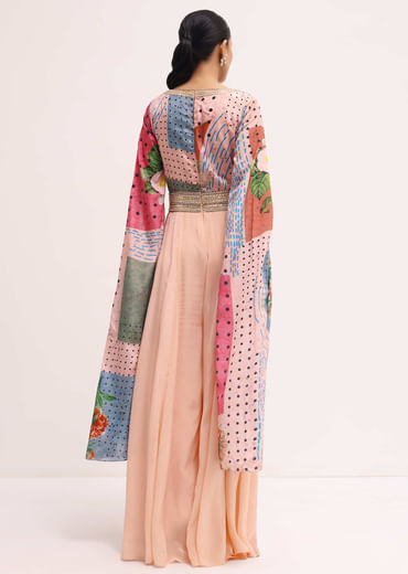 Peach Embroidered Chinon Jumpsuit