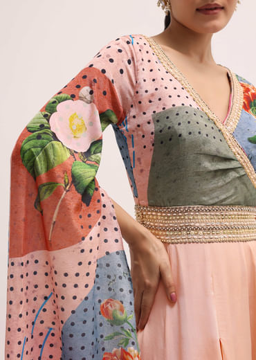 Peach Embroidered Chinon Jumpsuit