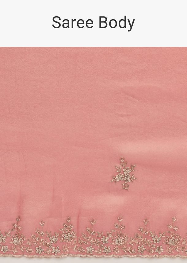 Peach Embroidered Tissue Saree With Unstitched Blouse