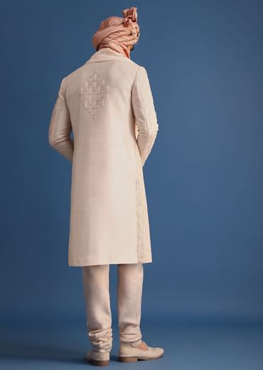 Peach Heavy Hand Embroidered Sherwani Suit