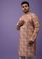 Peach Kurta Set In Bangalore Silk With Print And Brocade Weave Buttis