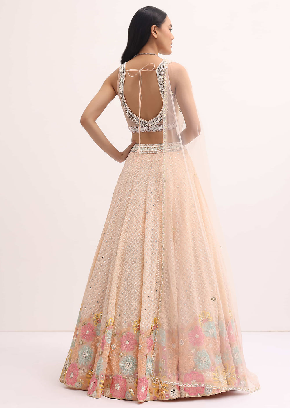 Peach Lehenga With Embroidered Choli And Dupatta