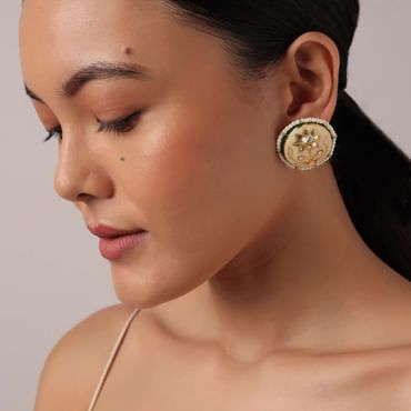 Peach Meenakari Stud Earrings With Studded Stones