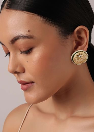 Peach Meenakari Stud Earrings With Studded Stones