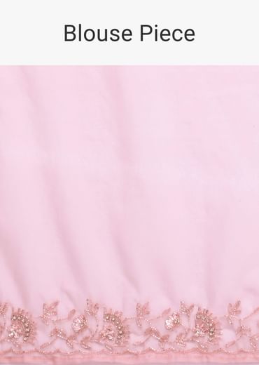 Peach Organza Saree With Cutdana Work And Unstitched Blouse Piece