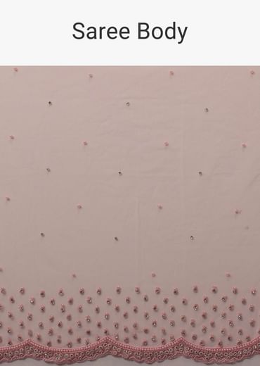 Peach Pink Stone And Beads Embellished Net Saree