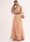 Peach Printed Chiffon Crop Top And Skirt