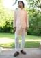 Peach Raw Silk Resham Zardosi Handwork Kurta Jacket Set