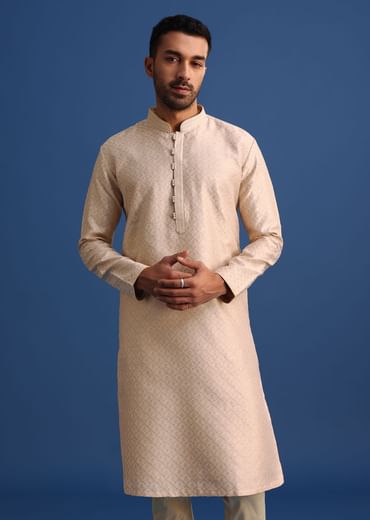 Peach Resham Embroidered Kurta Set