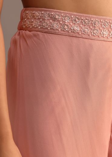Peach Sequins Cape And Crop Top Palazzo Set