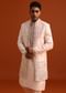 Peach Thread Embroidered Cotton Silk Sherwani Set