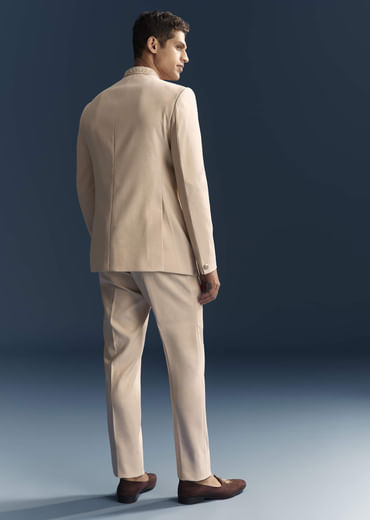 Peach Viscose Jodhpuri Suit For Men With Hand Embroidery