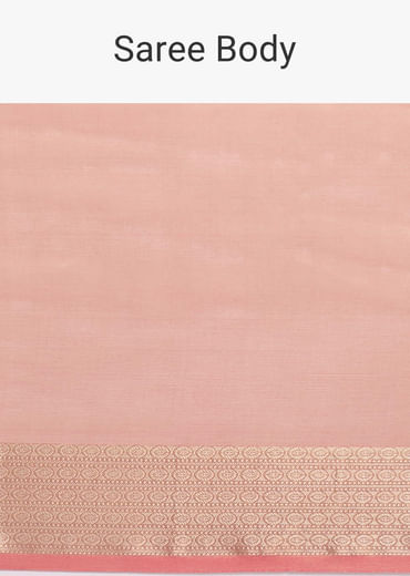 Peach Zari Woven Chanderi Saree With Unstitched Blouse