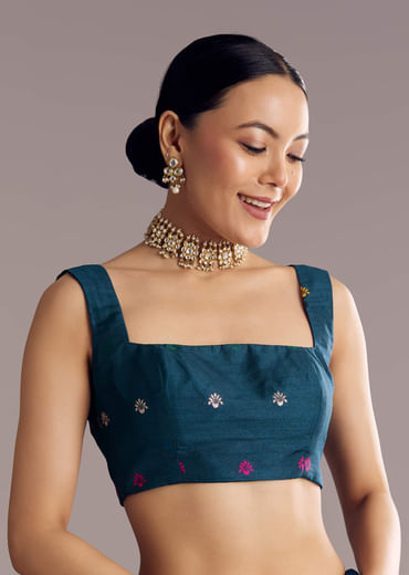 Peacock Blue Dola Silk Saree With Floral Jaal Weave