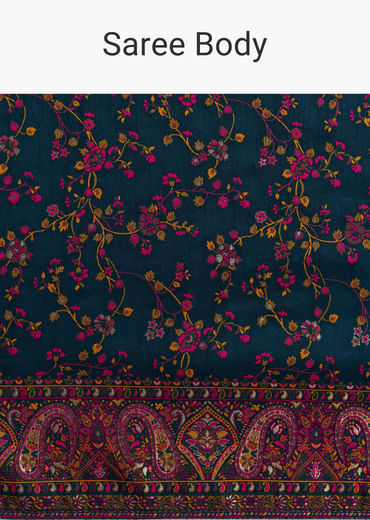 Peacock Blue Dola Silk Saree With Floral Jaal Weave