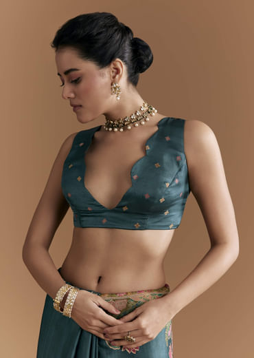 Peacock Blue Dola Silk Saree With Pichwai Weave And Embroidery