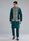 Peacock Blue Kurta Jacket Set With Mirror Thread And Resham Detailing