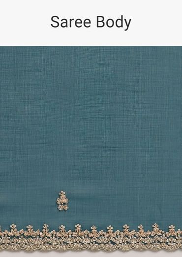 Peacock Green Organza Saree With Cutdana And Sequins Border