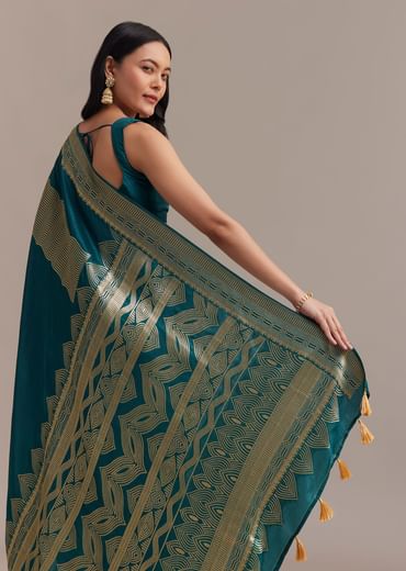 Peacock Blue Dola Silk Saree With All Over Zari Weaving