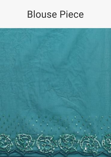 Peacock Blue Embroidered Saree With Unstitched Blouse