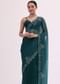 Peacock Blue Embroidered Saree With Unstitched Blouse