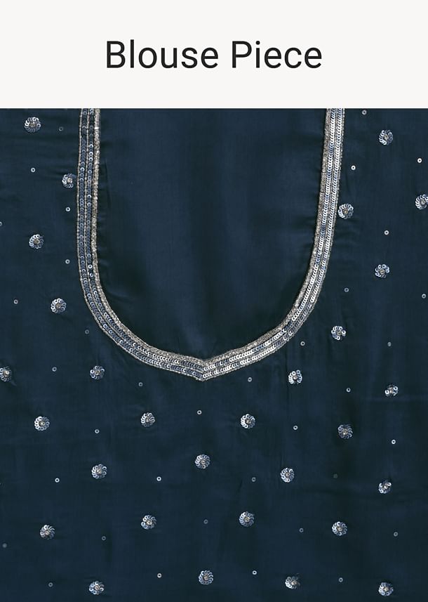 Peacock Blue Ombre Sequins Saree With Scalloped Embroidered Border