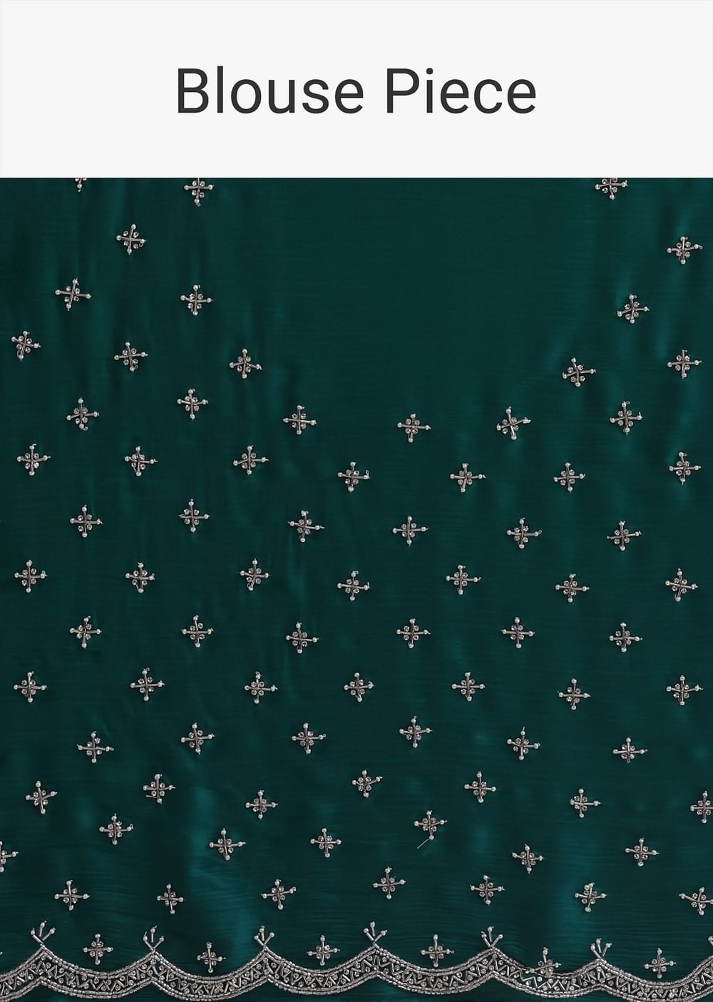 Peacock Green Saree In Satin Chinon With Scallop Border And Unstitched Blouse Piece