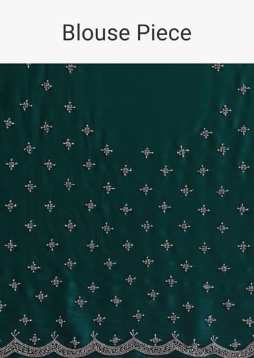 Peacock Green Saree In Satin Chinon With Scallop Border And Unstitched Blouse Piece