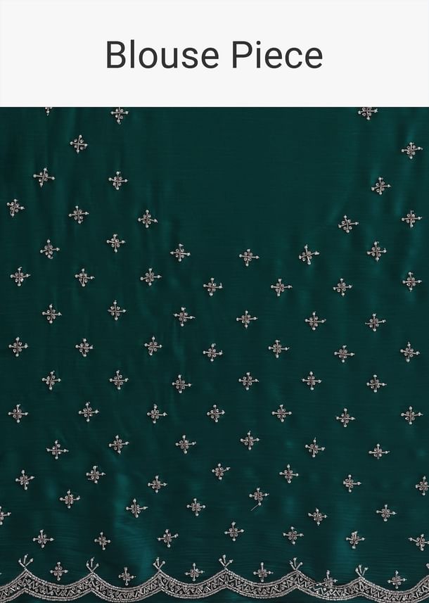 Peacock Green Saree In Satin Chinon With Scallop Border And Unstitched Blouse Piece