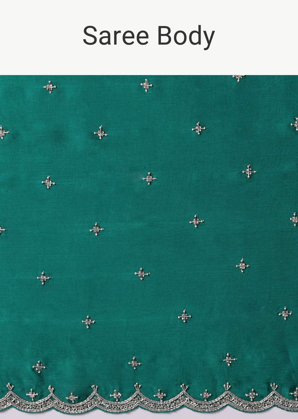 Peacock Green Saree In Satin Chinon With Scallop Border And Unstitched Blouse Piece