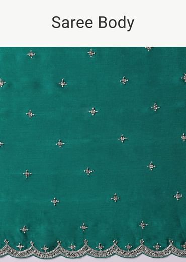 Peacock Green Saree In Satin Chinon With Scallop Border And Unstitched Blouse Piece