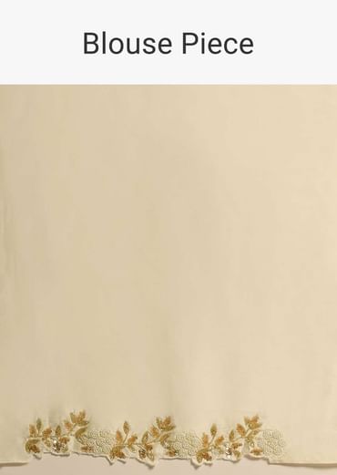 Pearl White Saree In Organza With Floral Print All Over And Moti Embroidered Border Along With Unstitched Blouse