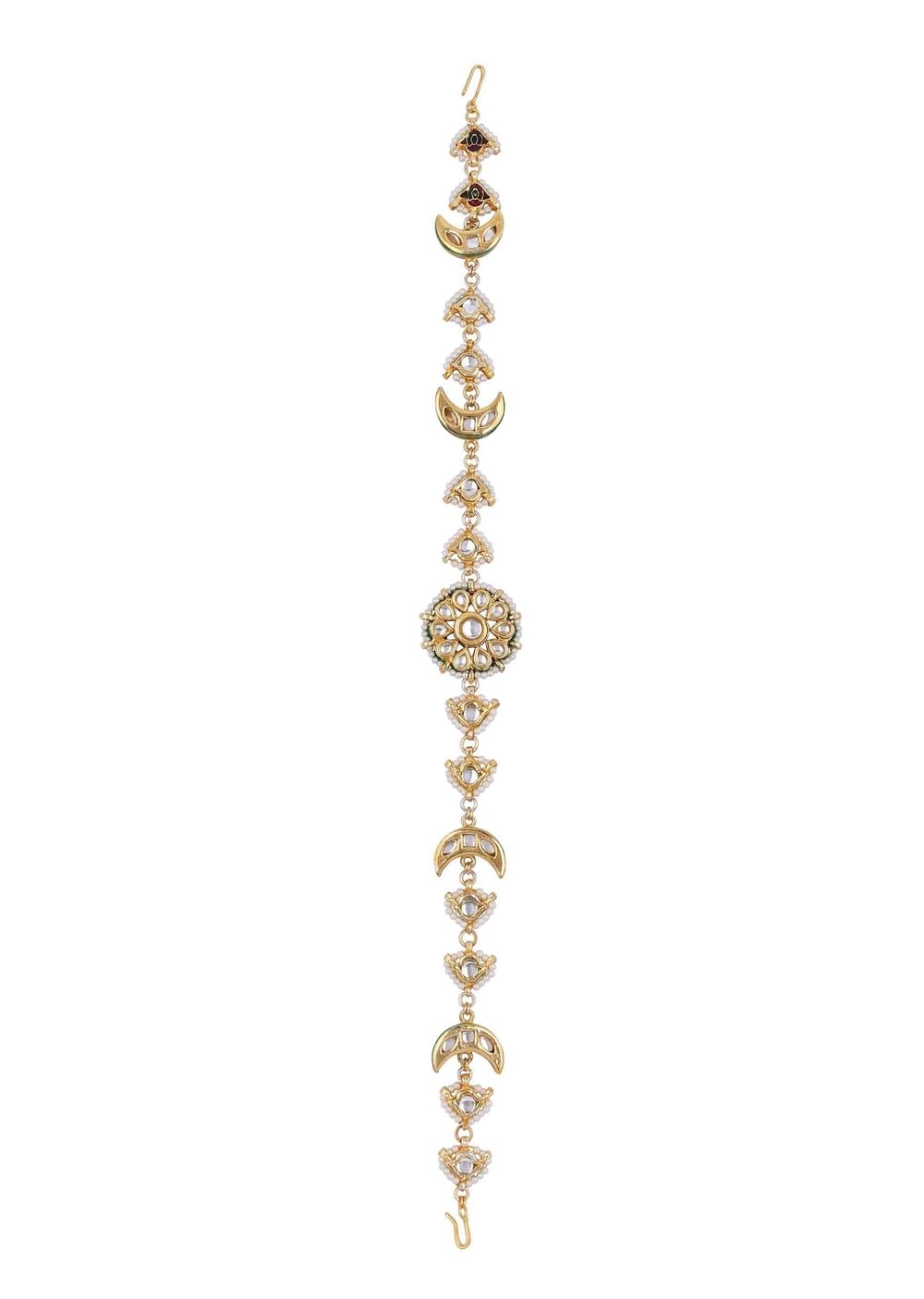 Pearl And Kundan Studded Gold Mathapatti With Meenakari Work