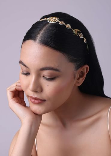 Pearl And Kundan Studded Gold Mathapatti With Meenakari Work