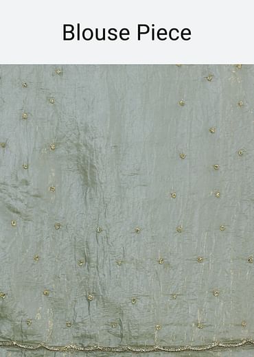 Pencil Grey Cutdana Embroidered Crepe Saree With Unstitched Blouse