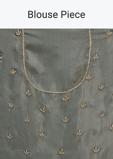 Pencil Grey Saree With Embroidered Border And Unstitched Blouse
