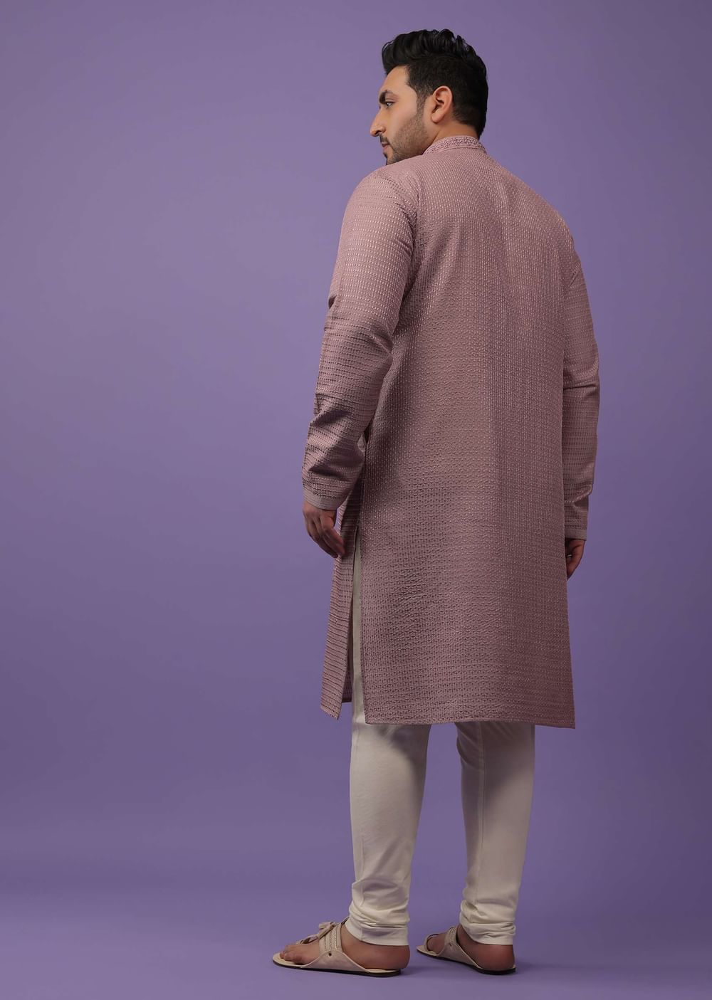 Petal Pink Mirror And Thread Embroidered Kurta Set In Silk