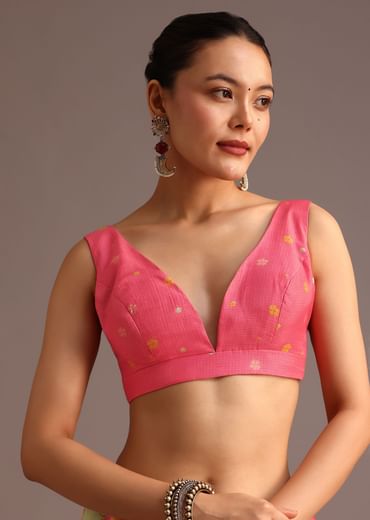 Pink Abstract Printed Muslin Saree With Unstitched Blouse