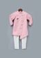 Kalki Boys Pink Ajkan And White Pants Set With Asymmetric Hem And Embroidered Patchwork In Bee Motif By Fayon Kids