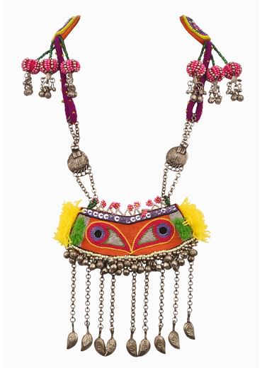 Pink And Multicolor Hand Embroidered Thread And Beaded Boho Necklace kalki