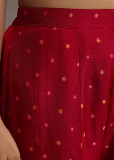 Pink And Red Ombre Silk Palazzo Suit With Bandhani Print