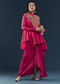 Pink Asymmetric Cape Top and Skirt Set