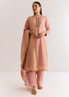 Pink Banarasi Georgette Kurta Set With Zardosi Neckline