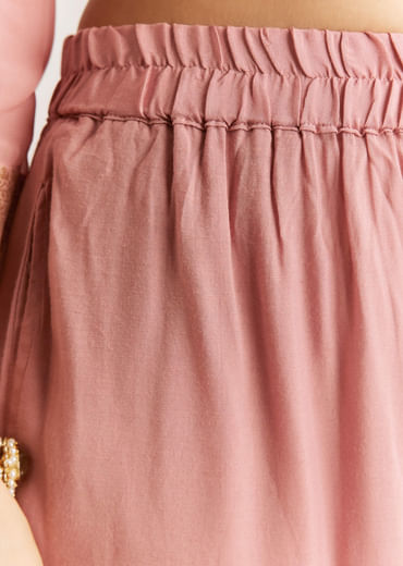 Pink Banarasi Georgette Kurta Set With Zardosi Neckline
