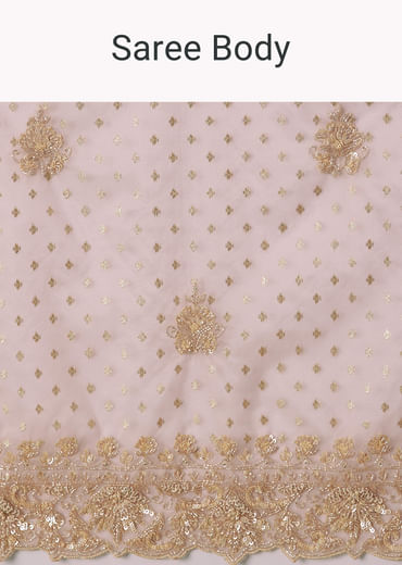 Pink Banarasi Tissue Saree With Velvet Embroidered Blouse