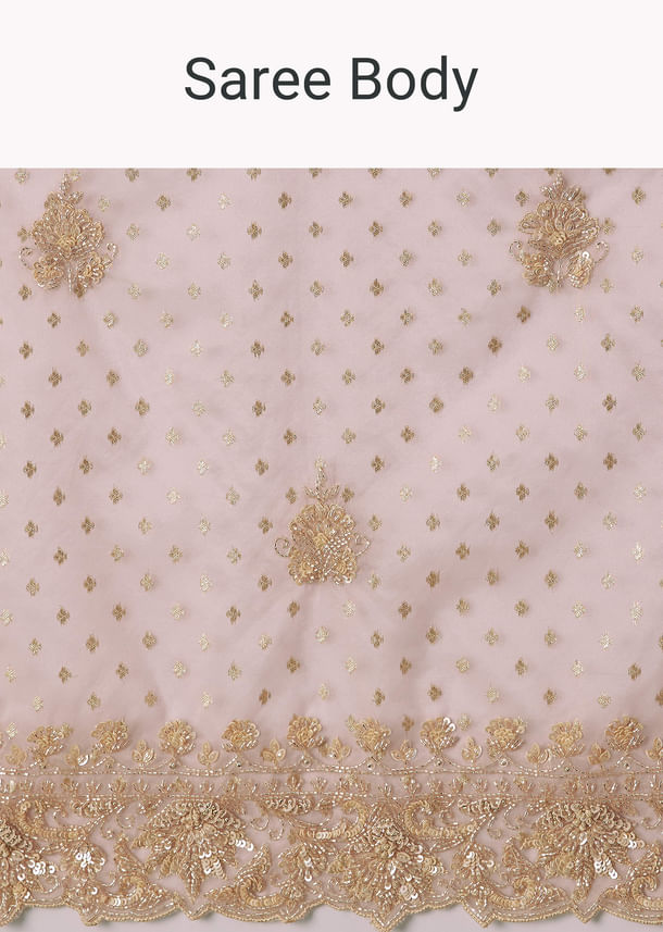 Pink Banarasi Tissue Saree With Velvet Embroidered Blouse