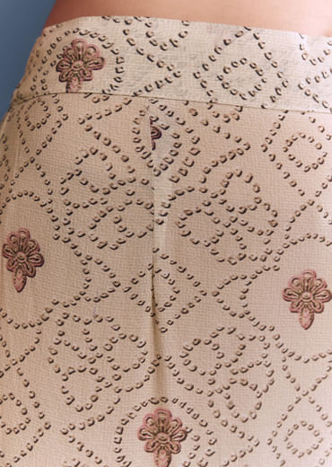 Pink Beige Ombre Crepe Kurta Set With Floral Print
