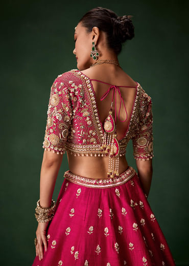 Pink Bridal Silk Lehenga Set with  Two Dupattas